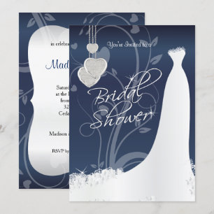 Bridal Shower in Navy Blue Floral Satin Invitation