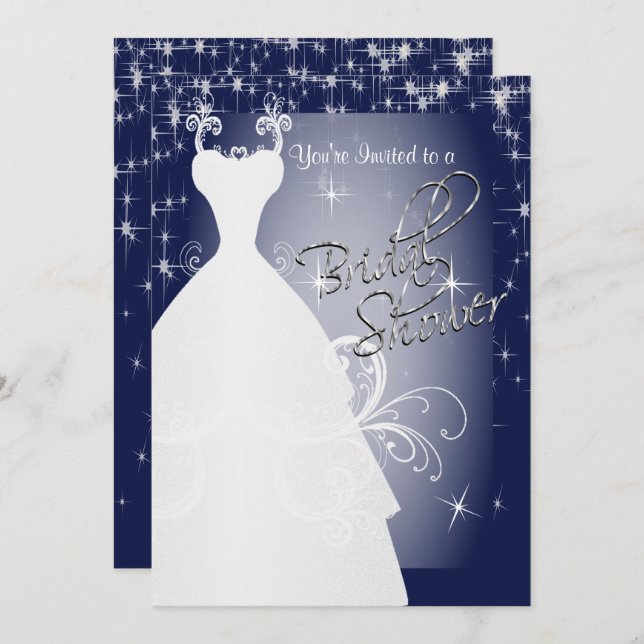 Bridal Shower in Navy Blue Starry Night Invitation (Front/Back)
