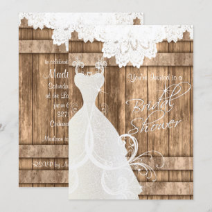 Bridal Shower in Rustic Light Wood and Lace Invitation