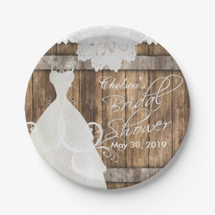 Bridal Shower in Rustic Wood and Lace Paper Plate