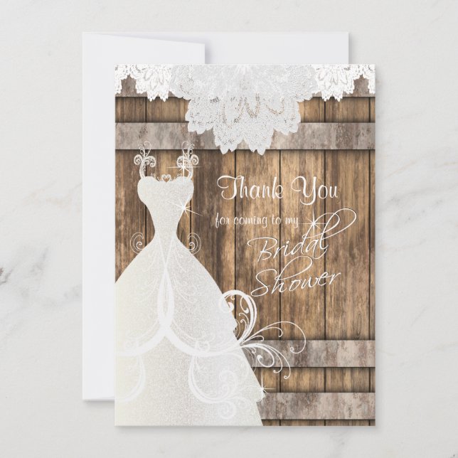 Bridal Shower in Rustic Wood and Lace Thank You Card (Front)