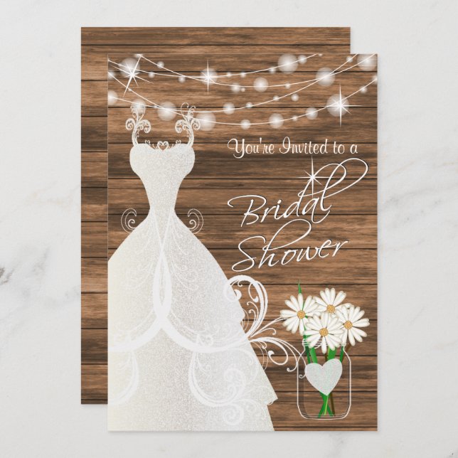 Bridal Shower in Rustic Wood Stringlights Invitation (Front/Back)