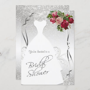 Bridal Shower in White and Silver Glitter Invitation