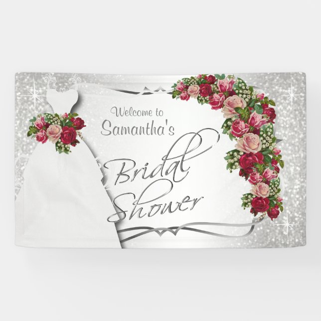 Bridal Shower in White Glitter 2 Banner (Horizontal)