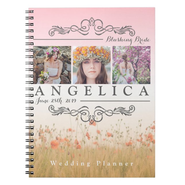 Bridal Shower Instagram Wedding Ombre Photo Grid Notebook (Front)