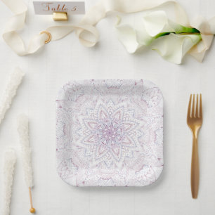 Bridal Shower Intricate Pastel Pink & Blue Mandala Paper Plate