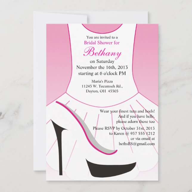 Bridal Shower Invitation Ballet High Heels Shoes (Front)