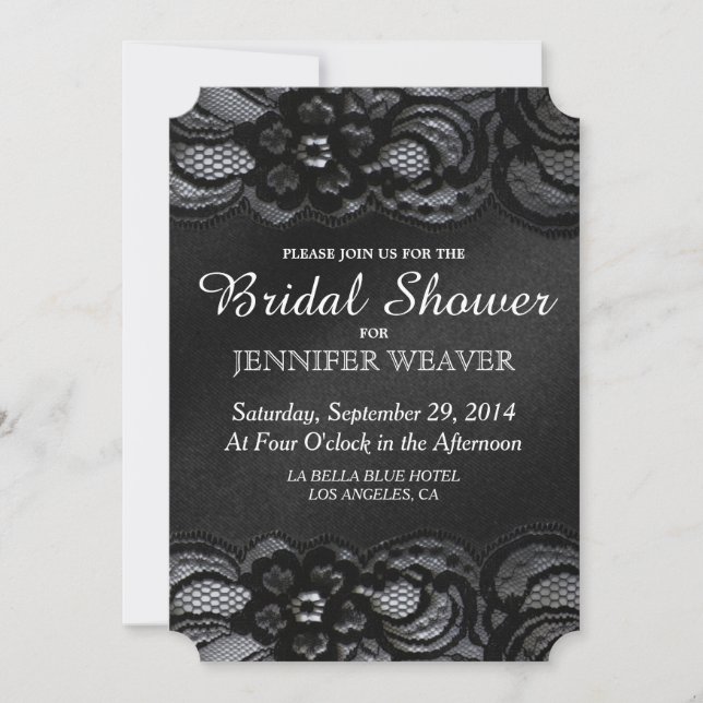 Bridal Shower Invitation Black Lace and Satin (Front)