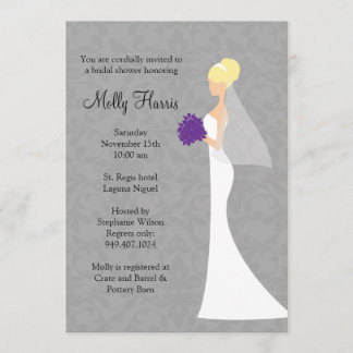 Bridal Shower Invitation Blonde with Purple Bouque