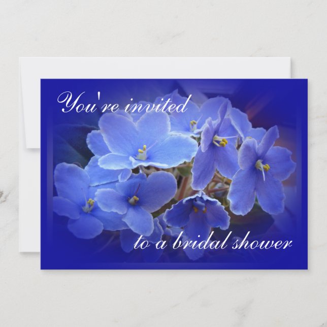 Bridal Shower Invitation Blue African Violets (Front)