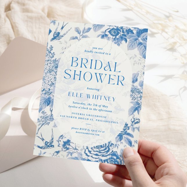 Bridal Shower Invitation Blue Floral Vintage (Creator Uploaded)
