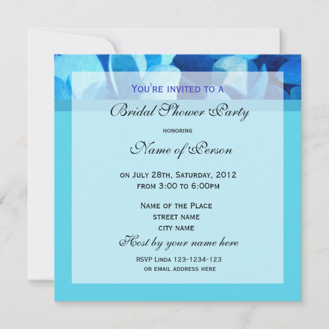 Bridal shower invitation, blue flower invitation (Front)