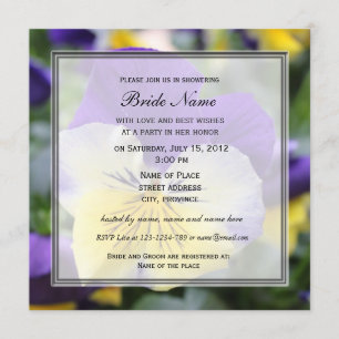Bridal shower invitation, blue pansy flower invitation