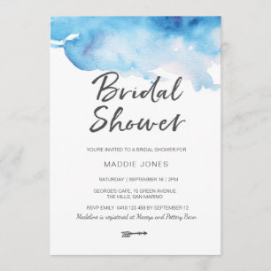 Bridal Shower Invitation   Blue watercolour