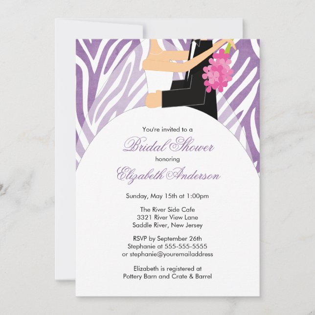 Bridal Shower Invitation Bride Groom Purple Zebra (Front)
