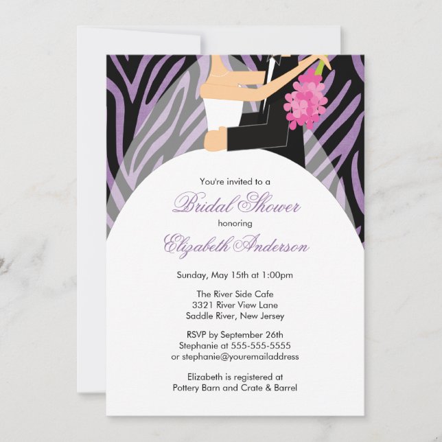 Bridal Shower Invitation Bride Groom Purple Zebra (Front)