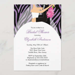 Bridal Shower Invitation Bride Groom Purple Zebra
