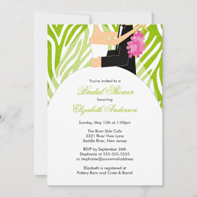 Bridal Shower Invitation Bride Lime Green Zebra (Front)