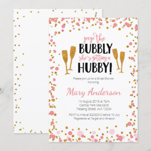 Bridal Shower invitation card - gold and pink