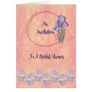 Bridal Shower Invitation Card, Gold with Iris