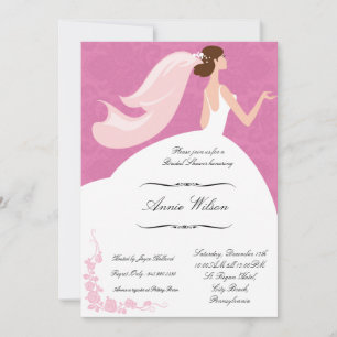 Bridal Shower Invitation card in pink damask theme