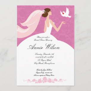 Bridal shower invitation card with white pigeon