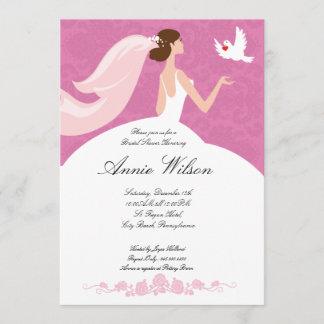 Bridal shower invitation card with white pigeon