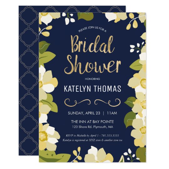 Bridal Shower Invitation, Customise Floral w/ Gold Card