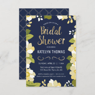 Bridal Shower Invitation, Customise Floral w/ Gold Invitation