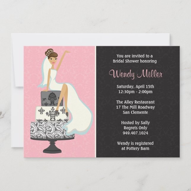 Bridal Shower Invitation Damask Cake (Front)