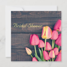 Bridal Shower Invitation--Dark Pink Tulips & Wood
