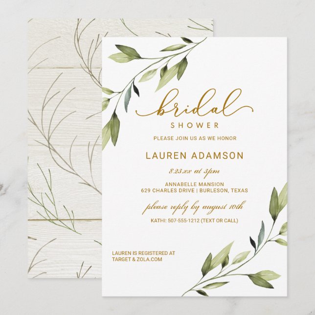Bridal Shower Invitation - Elegant Fairytale Green (Front/Back)