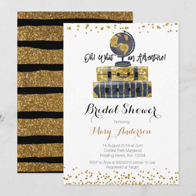 Bridal Shower Invitation Elegant Gold Glitter (Front/Back)