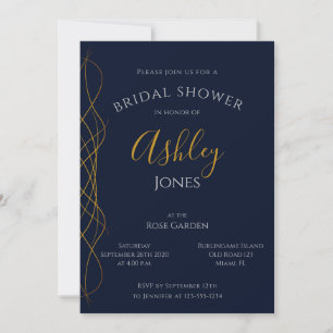 Bridal Shower Invitation Elegant Navy Blue & Gold