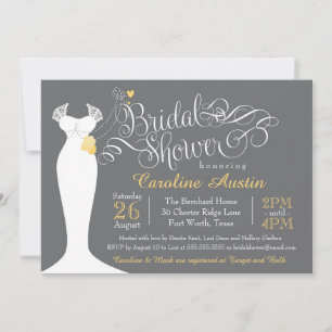 Bridal Shower Invitation, Elegant Wedding Gown Invitation