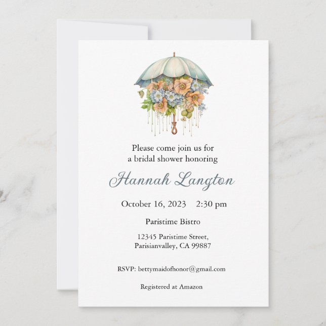 Bridal Shower Invitation, Floral Bridal Shower  Invitation (Front)