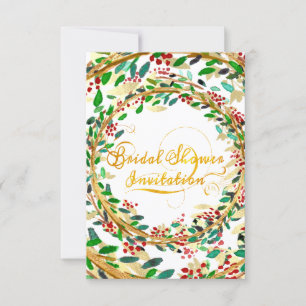 Bridal Shower Invitation Floral Gold Glitter Green