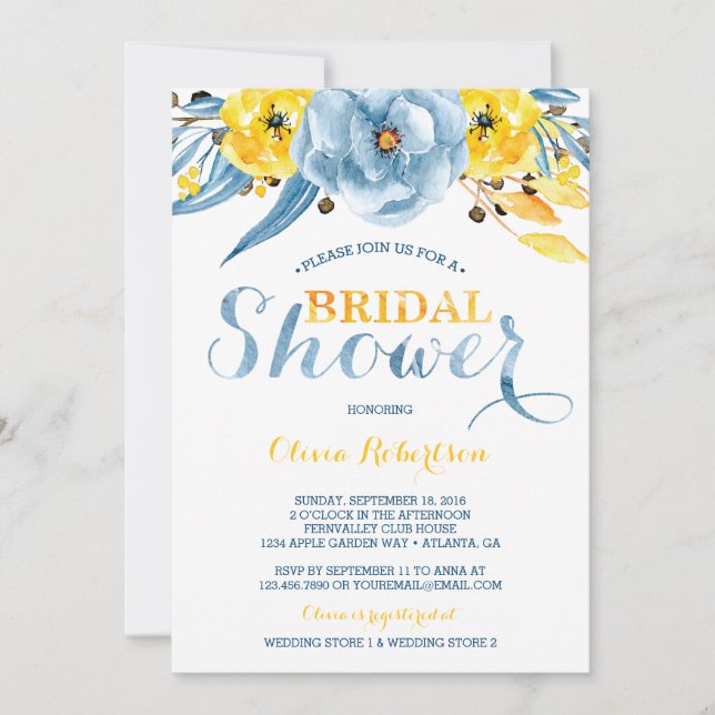 Bridal Shower Invitation, Floral Watercolor Invitation (Front)