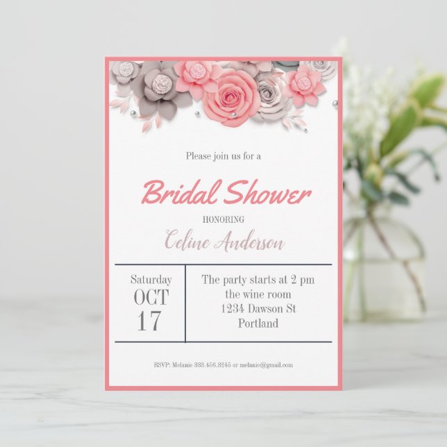 Bridal Shower Invitation Flowers Card (Standing Front)