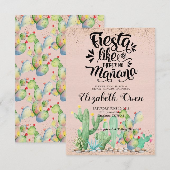 Bridal Shower Invitation - Glam Cactus (Front/Back)