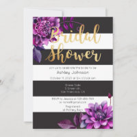 Bridal shower invitation gold. Black and purple