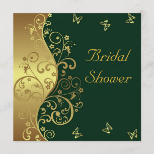 Bridal Shower Invitation--Gold Swirls & Dark Green Invitation
