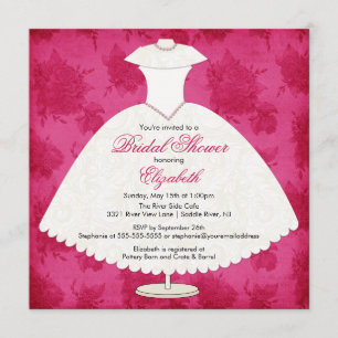 Bridal Shower Invitation Gown Magenta Pink Rose
