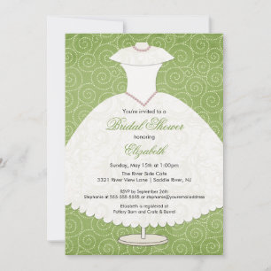 Bridal Shower Invitation Gown Sage Green Swirls