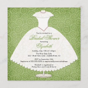 Bridal Shower Invitation Gown Sage Green Swirls