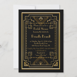 Bridal Shower invitation,great Gatsby, black, gold Invitation