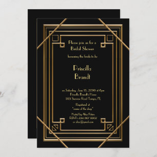 Bridal Shower invitation,great Gatsby gold black Invitation