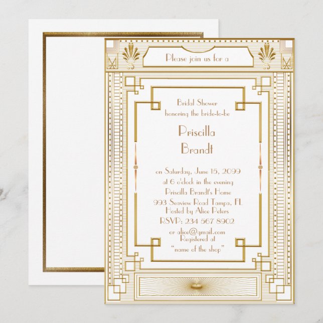 Bridal Shower invitation,great Gatsby gold Gold Invitation (Front/Back)