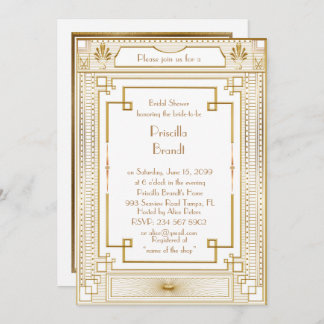 Bridal Shower invitation,great Gatsby gold Gold Invitation