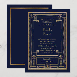Bridal Shower invitation,great Gatsby gold navy Invitation